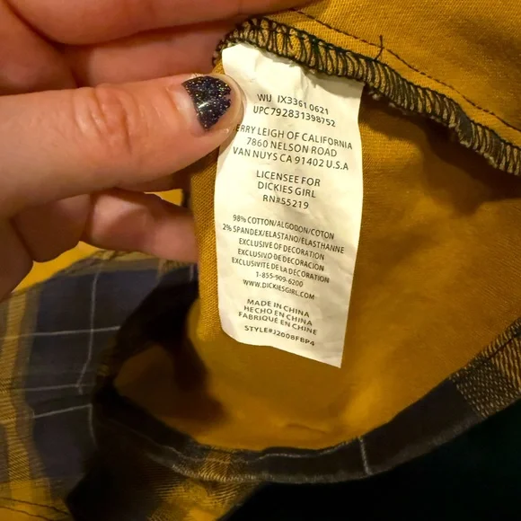 Dickies plaid overall dress mustard yellow and navy size small NWOT - Picture 10 of 10